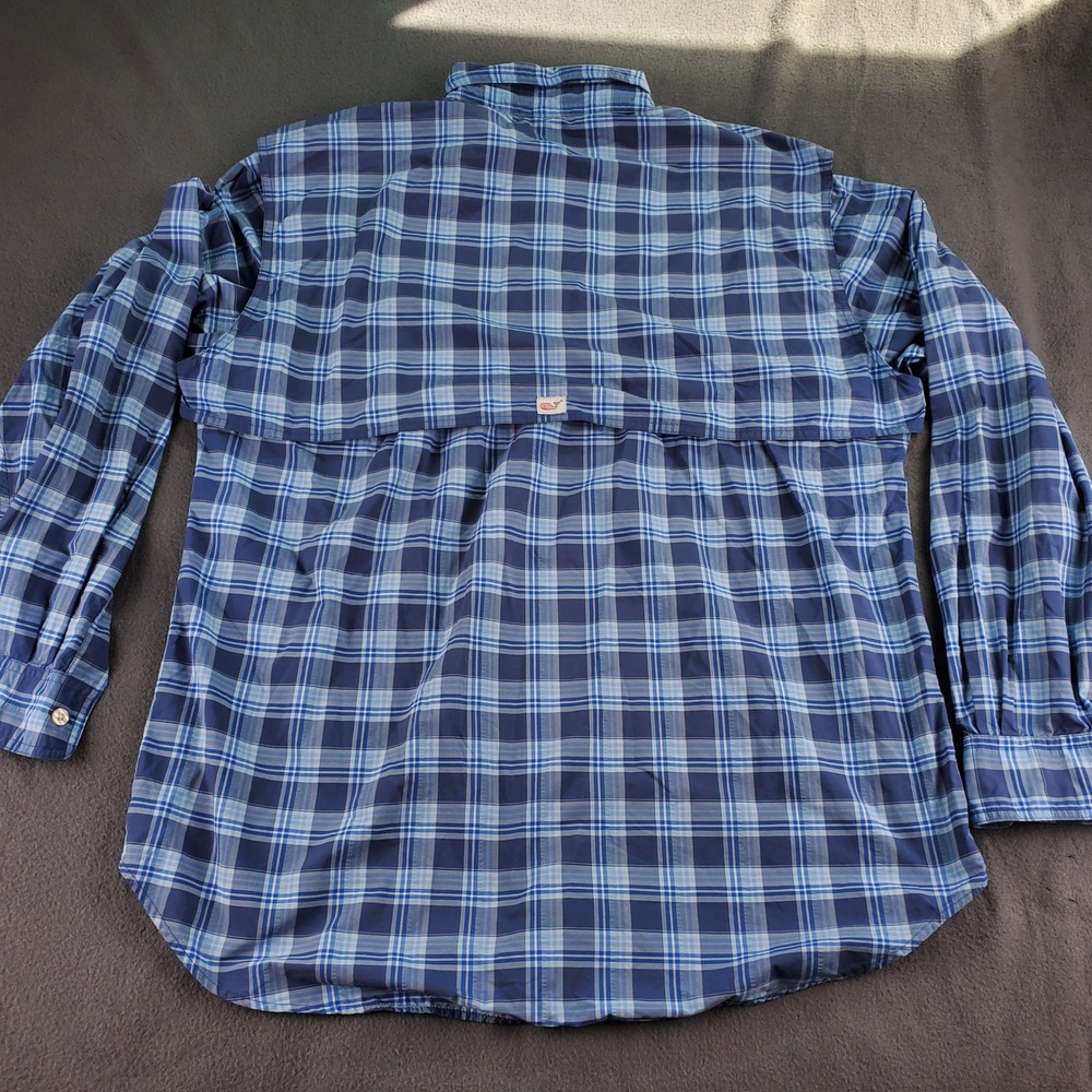 Vineyard Vines Performance Harbor Shirt Men's Blue Plaid Button Up M flawed - Picture 6 of 8